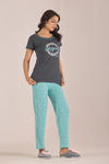 Sweet Moon Knit Cotton Pyjama Set - Pastelblue Darkgrey — thumbnail 4